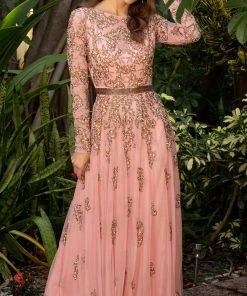 Primavera Couture - 11053 Bateau Neckline Long Sleeve Fully Embellished Dress 13 Primavera Couture - 11053 Bateau Neckline Long Sleeve Fully Embellished Dress