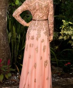 Primavera Couture - 11053 Bateau Neckline Long Sleeve Fully Embellished Dress 14 Primavera Couture - 11053 Bateau Neckline Long Sleeve Fully Embellished Dress