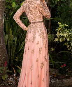 Primavera Couture - 11053 Bateau Neckline Long Sleeve Fully Embellished Dress 15 Primavera Couture - 11053 Bateau Neckline Long Sleeve Fully Embellished Dress