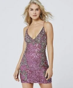 Primavera Couture - 3301 Plunging Lace Up Back Sequined Dress 32 Primavera Couture - 3301 Plunging Lace Up Back Sequined Dress