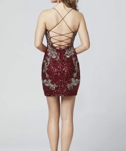 Primavera Couture - 3301 Plunging Lace Up Back Sequined Dress 24 Primavera Couture - 3301 Plunging Lace Up Back Sequined Dress