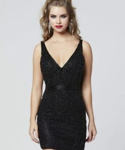Primavera Couture - 3312 V Neck Low Square Back Beaded Cocktail Dress 23 Primavera Couture - 3312 V Neck Low Square Back Beaded Cocktail Dress
