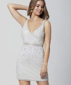 Primavera Couture - 3312 V Neck Low Square Back Beaded Cocktail Dress 26 Primavera Couture - 3312 V Neck Low Square Back Beaded Cocktail Dress