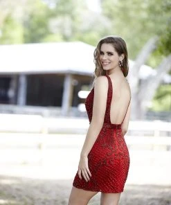 Primavera Couture - 3312 V Neck Low Square Back Beaded Cocktail Dress 32 Primavera Couture - 3312 V Neck Low Square Back Beaded Cocktail Dress