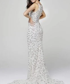 Primavera Couture - 3384 V-Neckline Embellished Sheath Dress