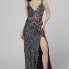 Primavera Couture - 3408 Sequined V-Neck Evening Dress