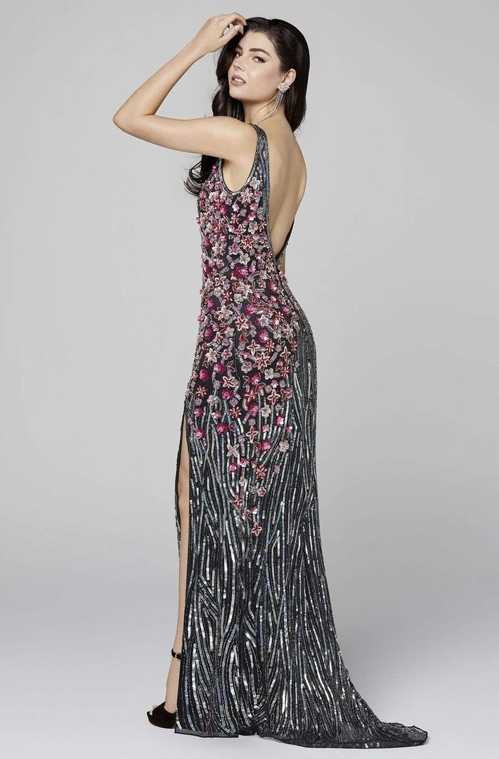 Primavera Couture - 3408 Sequined V-Neck Evening Dress 4 Primavera Couture - 3408 Sequined V-Neck Evening Dress