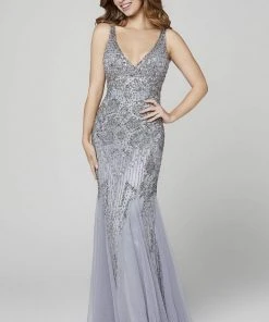 Primavera Couture - 3423 Sequined V-Neck Trumpet Dress 14 Primavera Couture - 3423 Sequined V-Neck Trumpet Dress