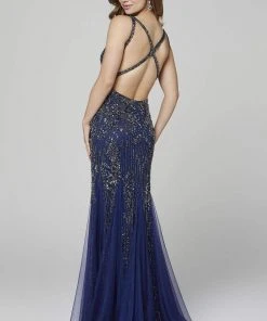 Primavera Couture - 3423 Sequined V-Neck Trumpet Dress