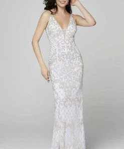 Primavera Couture - 3433 Sequin Plunging V-Neck Sheath Gown 13 Primavera Couture - 3433 Sequin Plunging V-Neck Sheath Gown