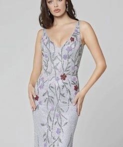 Primavera Couture - 3464 V-Neckline Sequin And Beads Sheath Dress