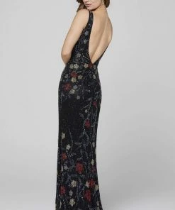 Primavera Couture - 3464 V-Neckline Sequin And Beads Sheath Dress