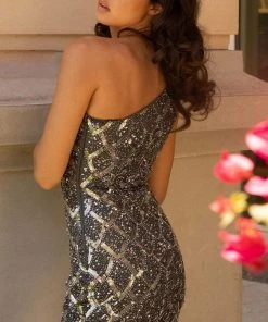 Primavera Couture - 3504 One Shoulder Side Cutout Dress