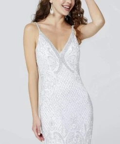 Primavera Couture - 3541 V-Neck Fitted Sheath Dress