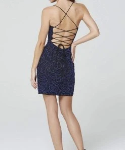 Primavera Couture - 3558 Rosette Beaded Lace Up Dress