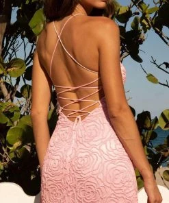 Primavera Couture - 3558 Rosette Beaded Lace Up Dress