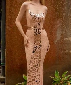 Primavera Couture - 3616 Fully Beaded Cut-Glass Accent Evening Dress