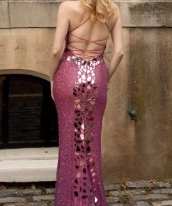 Primavera Couture - 3616 Fully Beaded Cut-Glass Accent Evening Dress