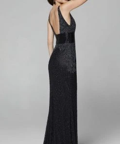 Primavera Couture - 3617 V-Neck Fitted Midriff Fully Beaded Dress