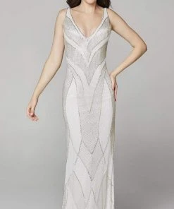 Primavera Couture - 3629 Embellished V Neck Long Sheath Dress