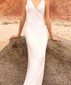 Primavera Couture - 3629 Embellished V Neck Long Sheath Dress