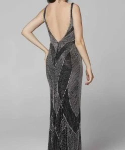 Primavera Couture - 3629 Embellished V Neck Long Sheath Dress