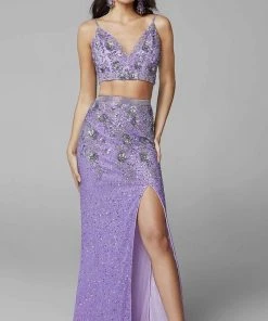 Primavera Couture - 3647 Two Piece Plunging V Neck Dress