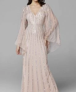 Primavera Couture - 3672 Sequined Long Bell Sleeve Sheath Dress