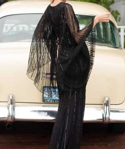 Primavera Couture - 3672 Sequined Long Bell Sleeve Sheath Dress