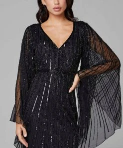 Primavera Couture - 3672 Sequined Long Bell Sleeve Sheath Dress