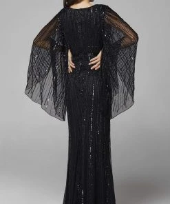 Primavera Couture - 3672 Sequined Long Bell Sleeve Sheath Dress