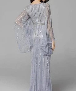 Primavera Couture - 3672 Sequined Long Bell Sleeve Sheath Dress