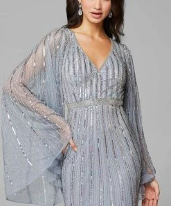 Primavera Couture - 3672 Sequined Long Bell Sleeve Sheath Dress