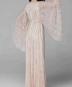 Primavera Couture - 3672 Sequined Long Bell Sleeve Sheath Dress