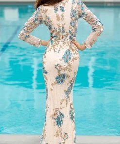 Primavera Couture - 3675 Sequin Long Sleeves Evening Dress