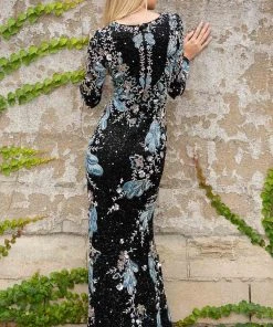 Primavera Couture - 3675 Sequin Long Sleeves Evening Dress