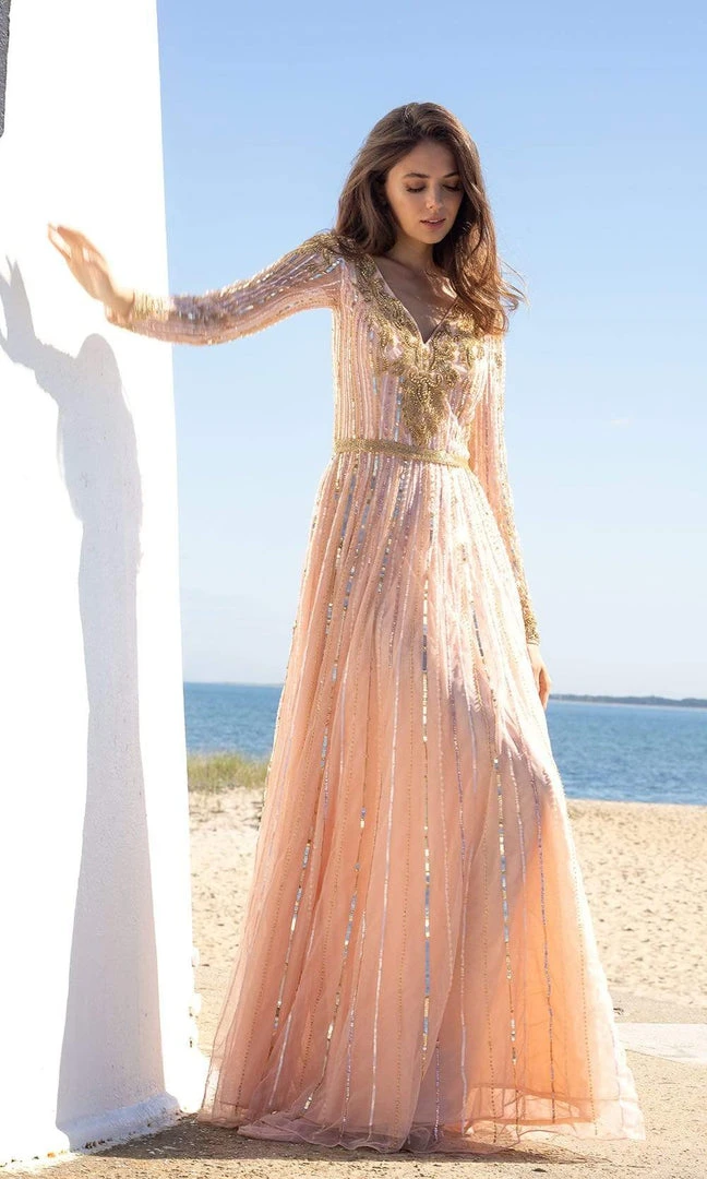 Primavera Couture - 3686 V Neck Sequined A-Line Gown 3 Primavera Couture - 3686 V Neck Sequined A-Line Gown