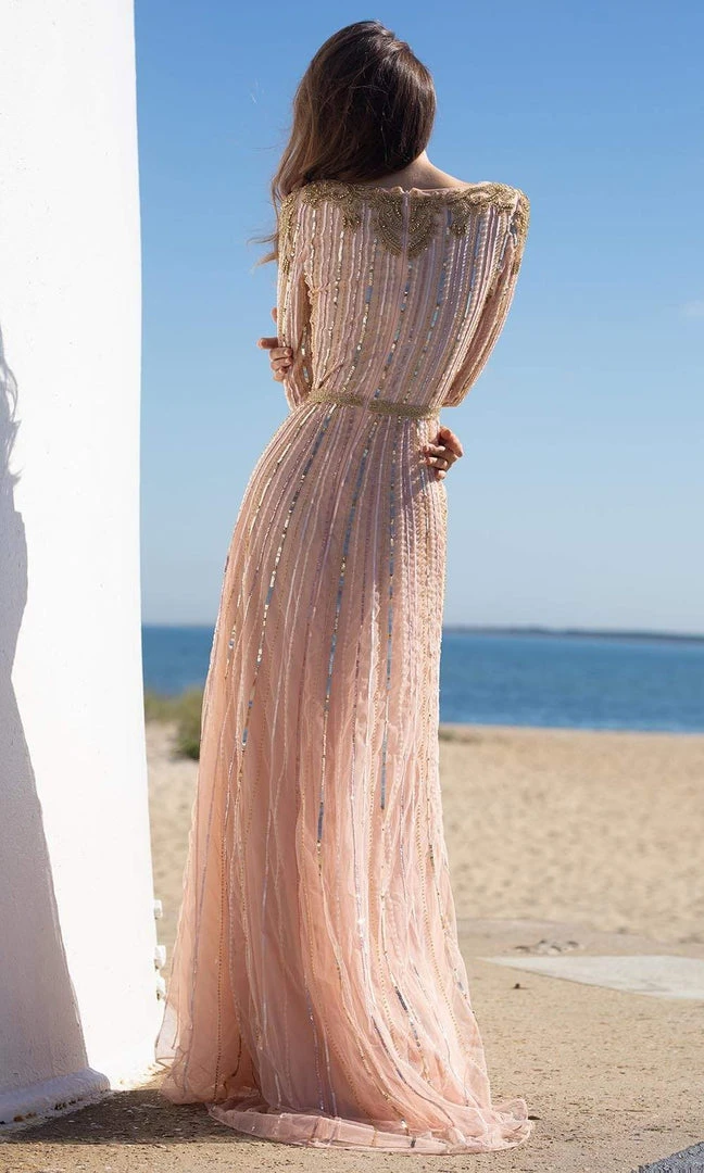 Primavera Couture - 3686 V Neck Sequined A-Line Gown 4 Primavera Couture - 3686 V Neck Sequined A-Line Gown