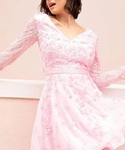 Primavera Couture - 3716 Floral Accented Carefree Dress