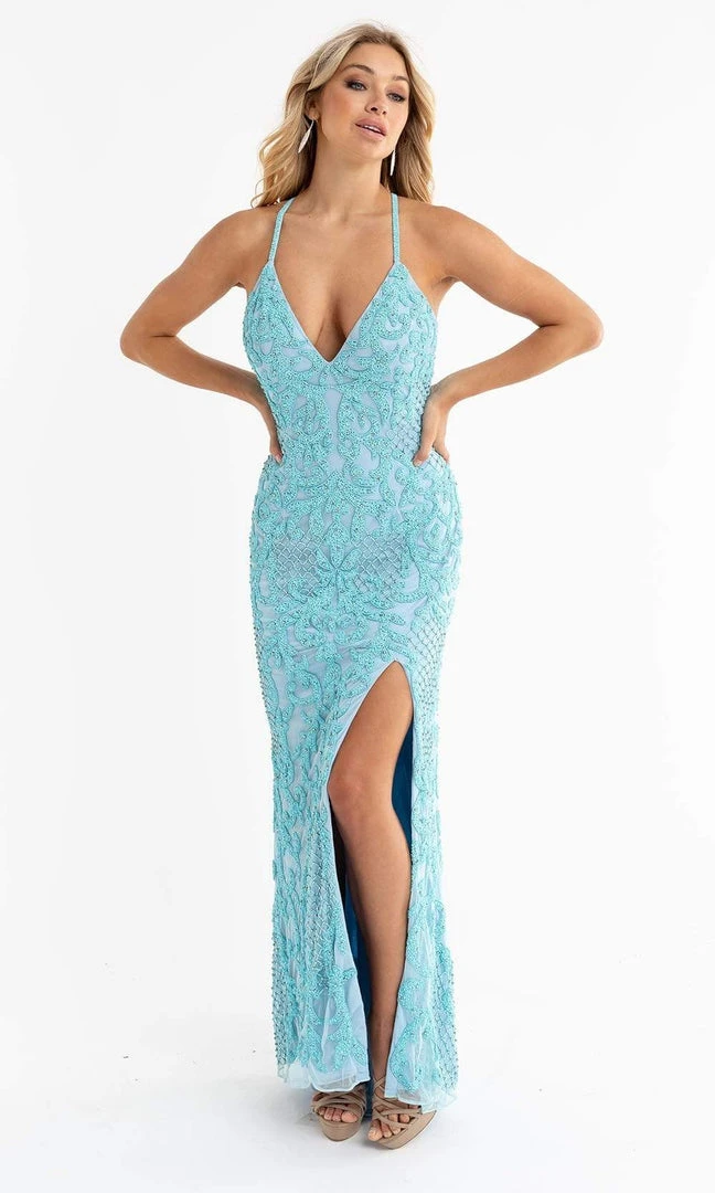 Primavera Couture - 3721 Beaded V-Neck With Slit Gown 14 Primavera Couture - 3721 Beaded V-Neck With Slit Gown