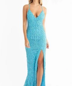 Primavera Couture - 3721 Beaded V-Neck With Slit Gown 53 Primavera Couture - 3721 Beaded V-Neck With Slit Gown