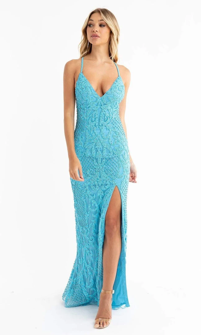 Primavera Couture - 3721 Beaded V-Neck With Slit Gown 24 Primavera Couture - 3721 Beaded V-Neck With Slit Gown