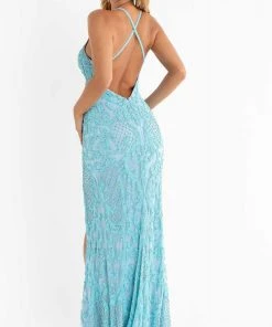 Primavera Couture - 3721 Beaded V-Neck With Slit Gown 44 Primavera Couture - 3721 Beaded V-Neck With Slit Gown