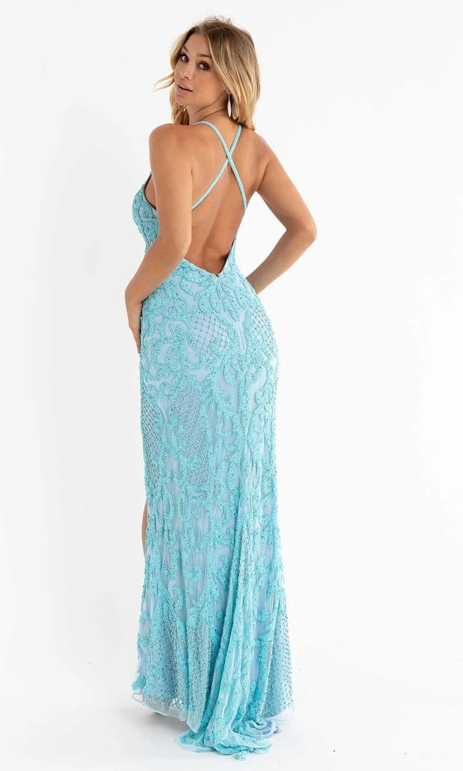 Primavera Couture - 3721 Beaded V-Neck With Slit Gown 15 Primavera Couture - 3721 Beaded V-Neck With Slit Gown