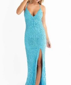 Primavera Couture - 3721 Beaded V-Neck With Slit Gown 55 Primavera Couture - 3721 Beaded V-Neck With Slit Gown