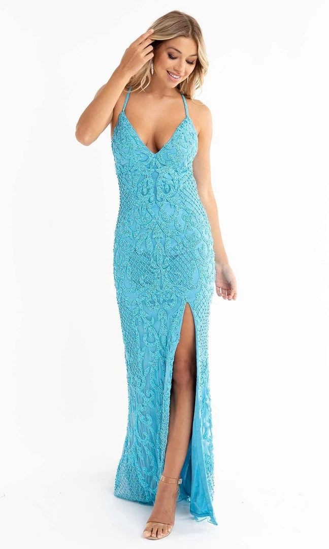 Primavera Couture - 3721 Beaded V-Neck With Slit Gown 26 Primavera Couture - 3721 Beaded V-Neck With Slit Gown