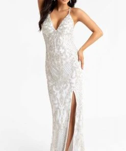 Primavera Couture - 3721 Beaded V-Neck With Slit Gown 34 Primavera Couture - 3721 Beaded V-Neck With Slit Gown