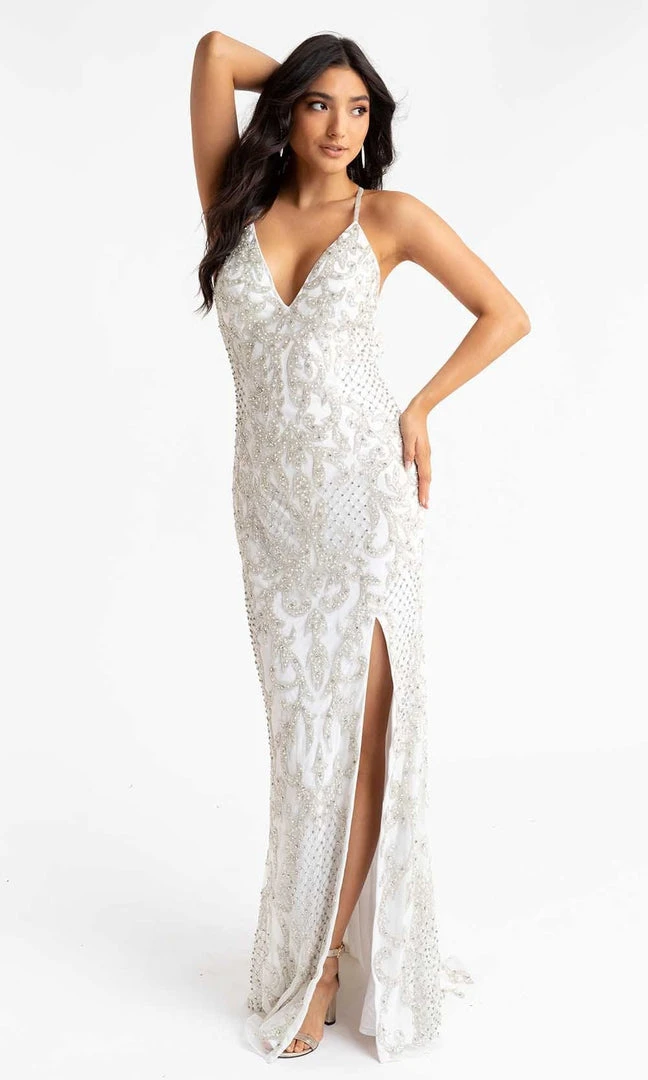 Primavera Couture - 3721 Beaded V-Neck With Slit Gown 5 Primavera Couture - 3721 Beaded V-Neck With Slit Gown