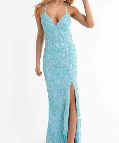 Primavera Couture - 3721 Beaded V-Neck With Slit Gown 45 Primavera Couture - 3721 Beaded V-Neck With Slit Gown