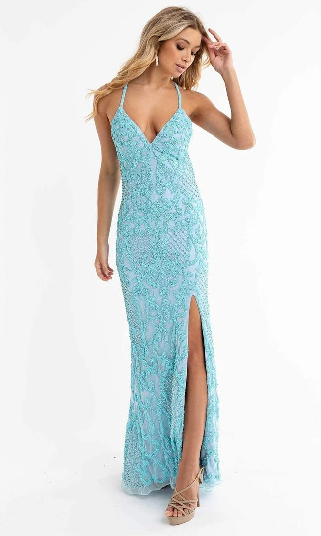 Primavera Couture - 3721 Beaded V-Neck With Slit Gown 16 Primavera Couture - 3721 Beaded V-Neck With Slit Gown